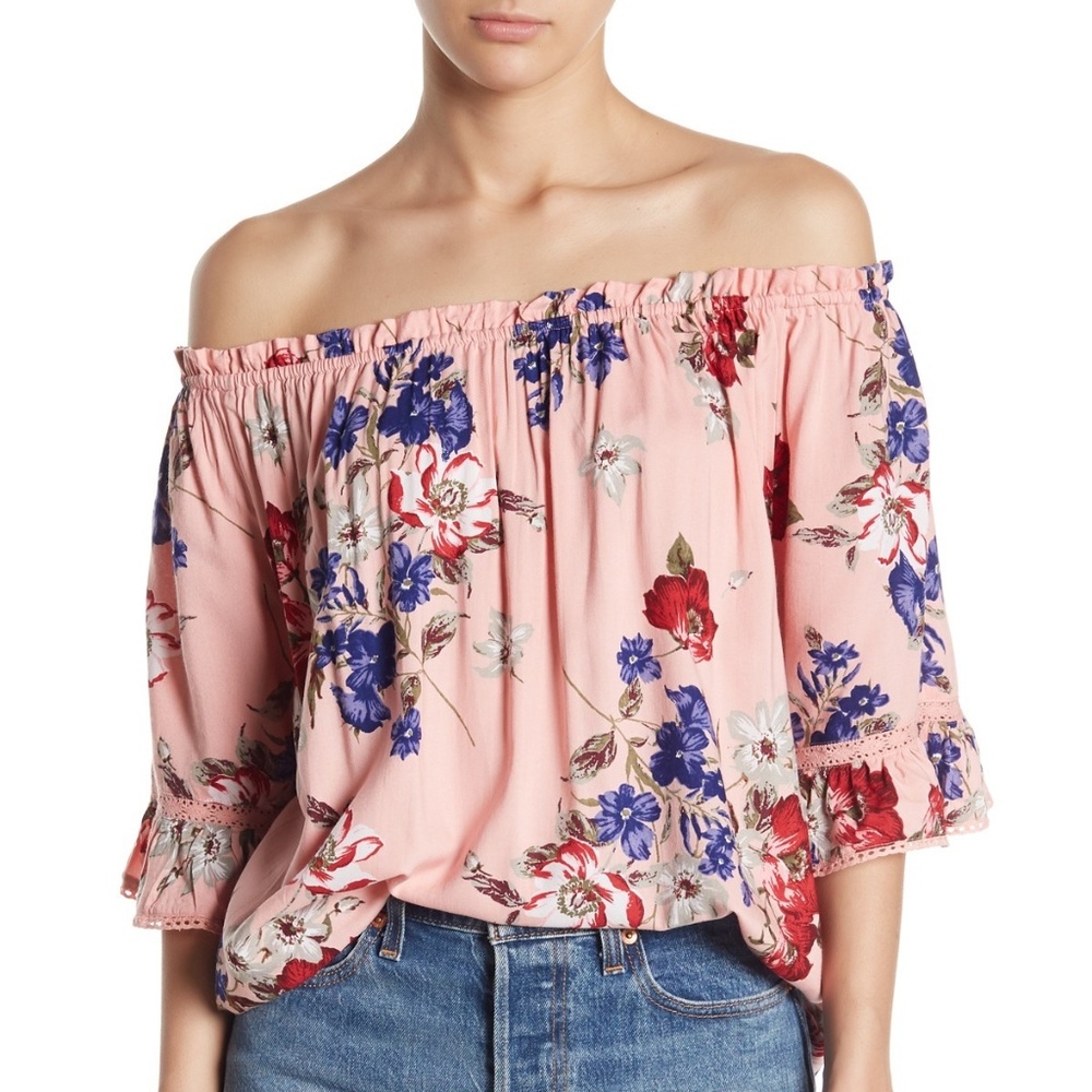 Angie Off-shoulder Floral Print Ruffle Blouse